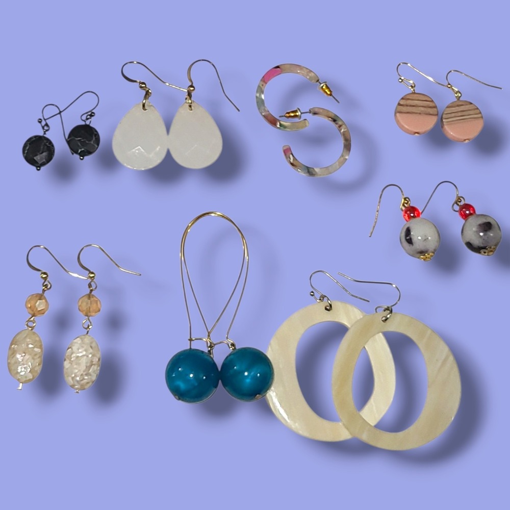 Lot of 8 Pairs of Acrylic & Faux Stone Dangle Earrings